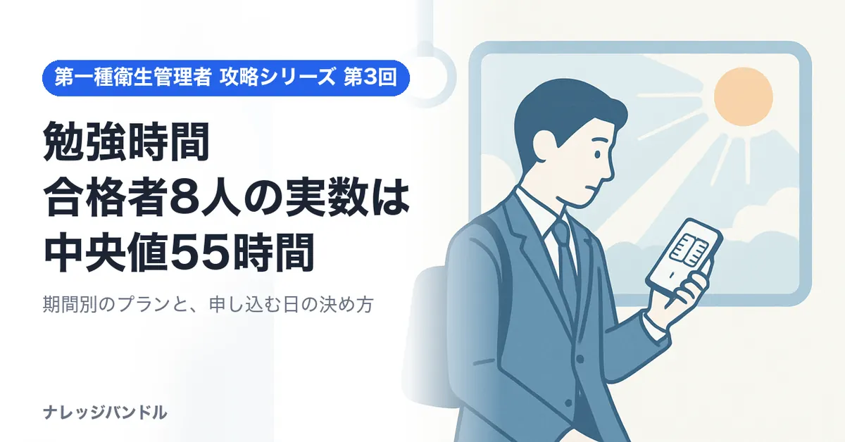 第一種衛生管理者の勉強時間 合格者8人の実数は中央値55時間