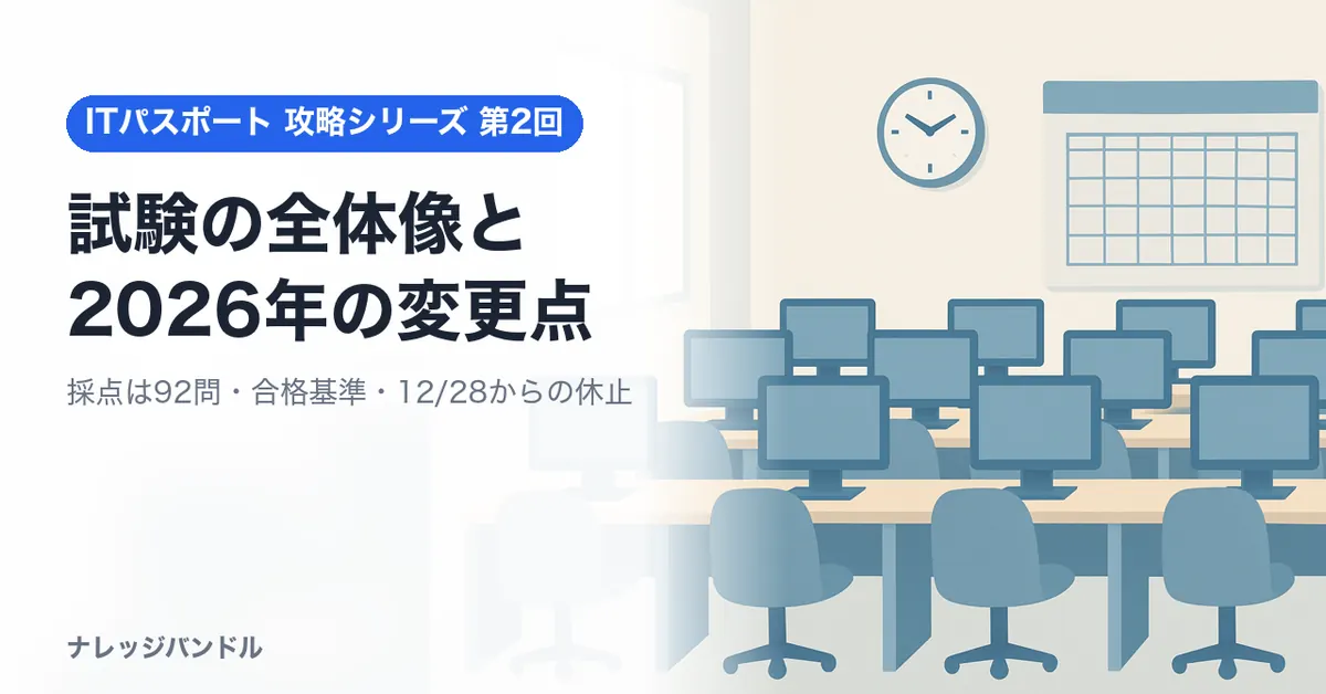 ITパスポートの試験の全体像と2026年の変更点:120分100問・採点は92問・合格率・受験料・12月28日からの休止【2026年版】