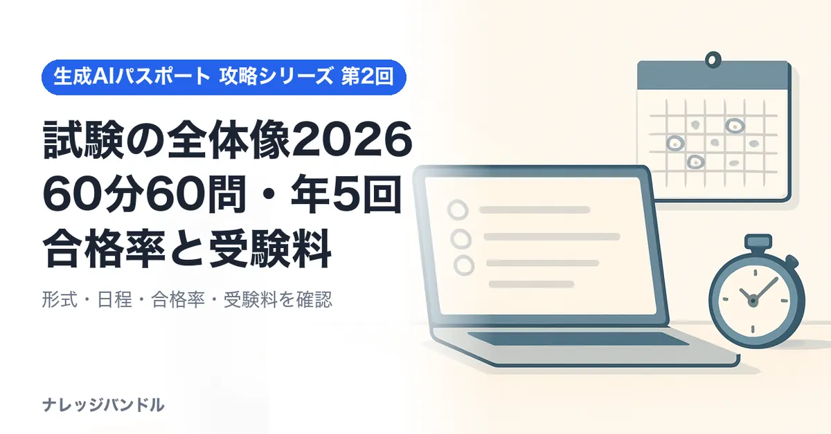 生成AIパスポートの試験の全体像:60分60問・年5回・合格率・受験料と団体割引【2026年版】