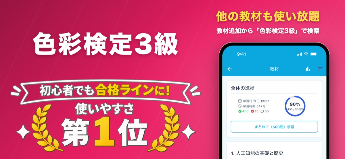 色彩検定3級 対策教材の画面(ナレッジバンドル)